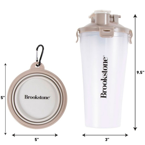 Brookstone Beige & Clear Pet Travel Set, Dual Chamber Bottle & Collapsible Bowl - Picture 4 of 6